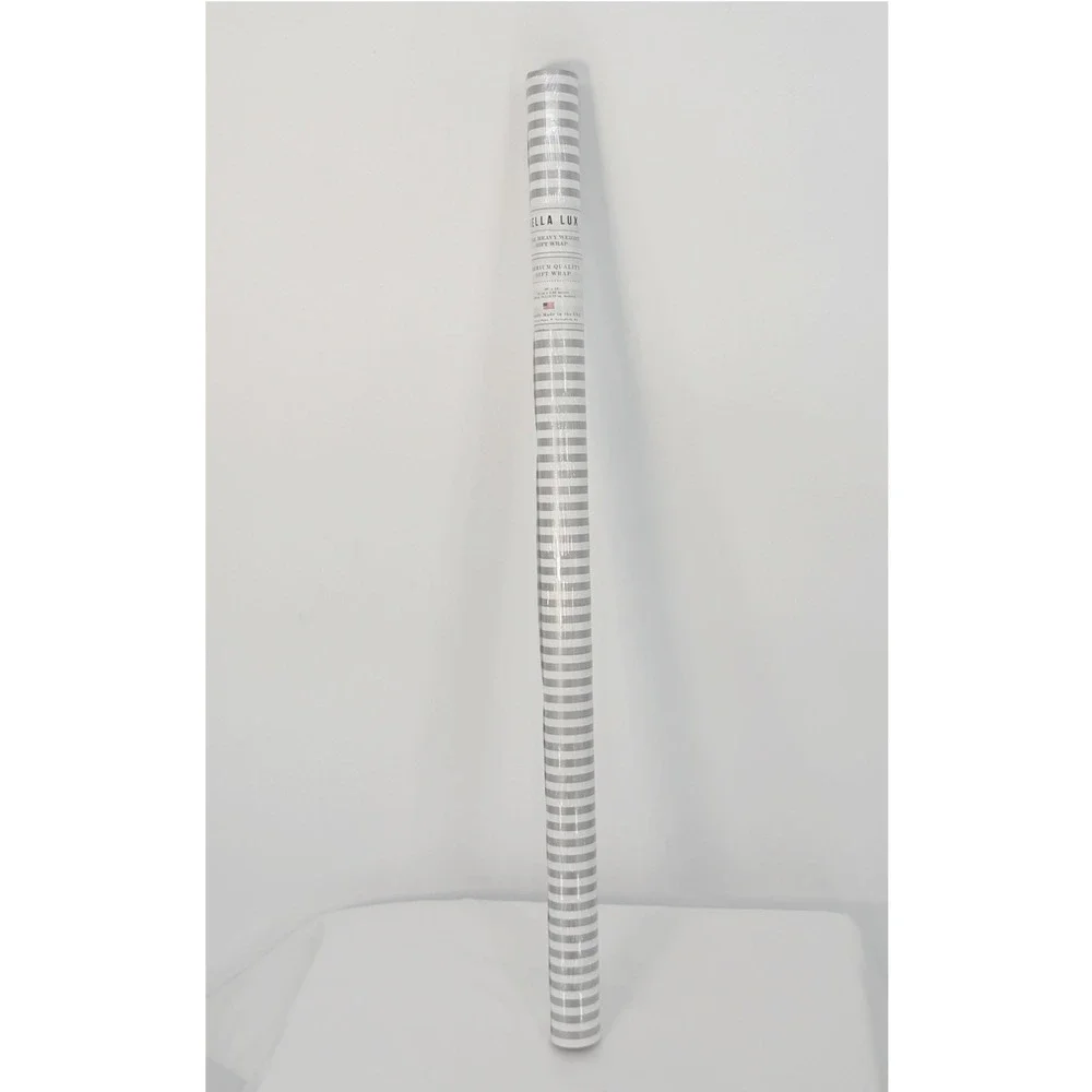 Bella Lux Silver White Striped Heavy Weight Gift Wrap 30 SqFt Party Chic 109-12